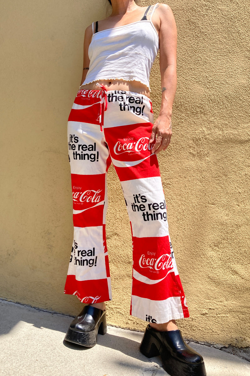 Vintage 70's COCA COLA all over print flare leg drawstring
