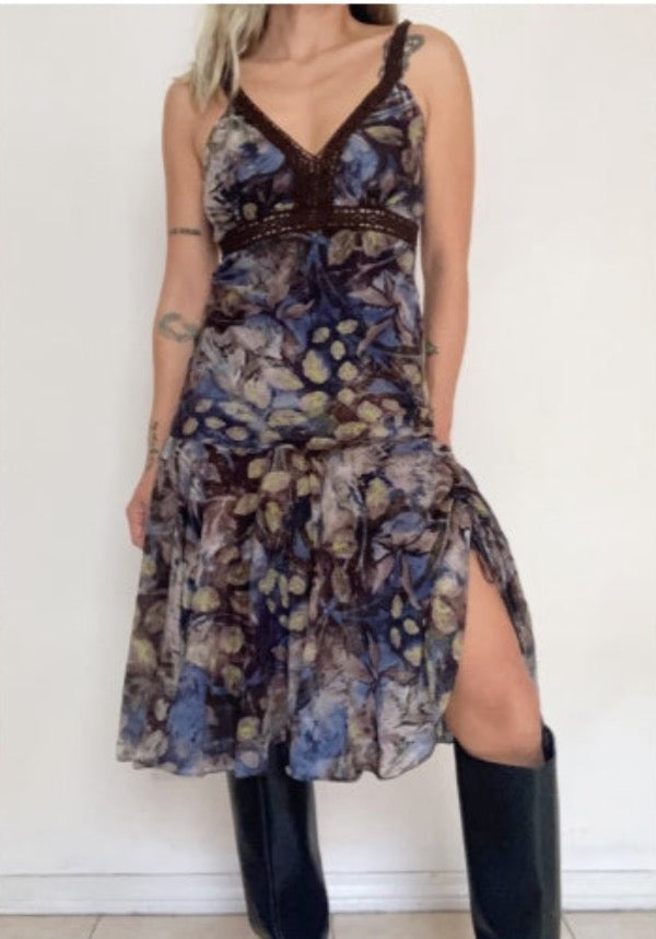 Vintage Y2K all over print ruching side maxi dress