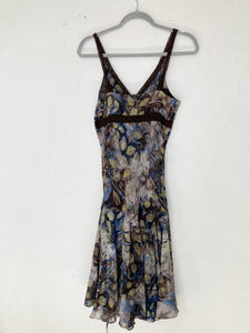 Vintage Y2K all over print ruching side maxi dress