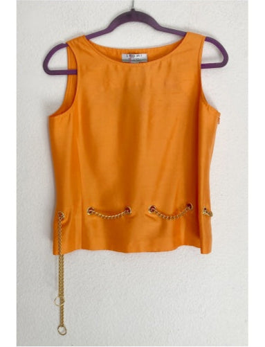 Y2K chain belted silk top