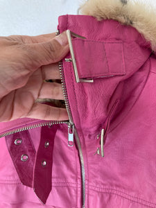 Vintage Y2K genuine leather Wilson pink faux fur jacket