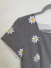 Load image into Gallery viewer, Vintage gingham daisy embroidered mini dress