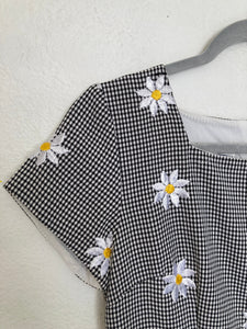 Vintage gingham daisy embroidered mini dress