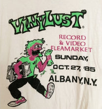 Load image into Gallery viewer, Vintage 1985 VINYLUST Record and Video Flea Market Albany New York tee
