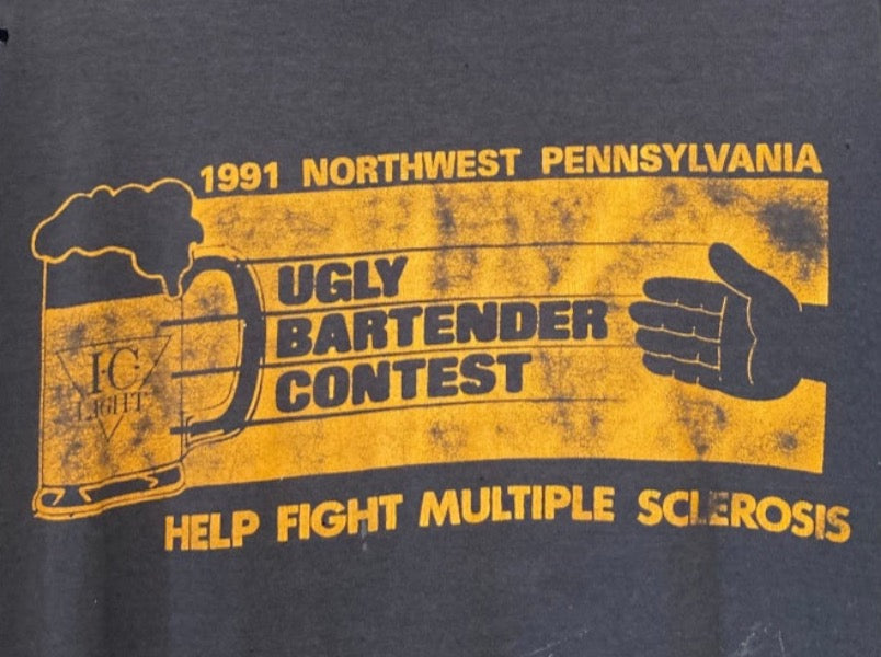 1991 Vintage Ugly Bartender Contest distressed tee 50/50