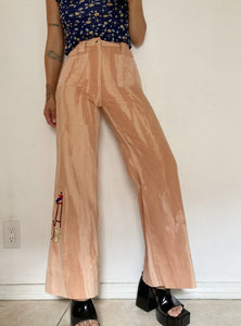 Vintage 24" 70's high waisted tennis embroidered  pants