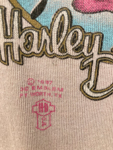 3D emblem Vintage 1987  HARLEY DAVIDSON lace trim ribbed tank top pink