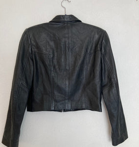Vintage Y2K cropped leather zip up jacket distressed