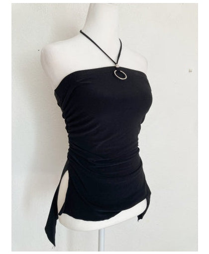 Y2K halter ruching pendant top