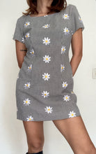 Load image into Gallery viewer, Vintage gingham daisy embroidered mini dress