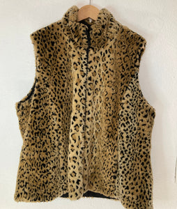 Vintage Y2K faux fur leopard shaggy oversized zip up vest