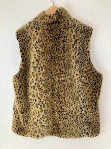 Vintage Y2K faux fur leopard shaggy oversized zip up vest