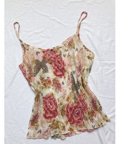 Y2K pleated floral flower print camisole top