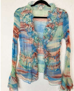 Vintage Y2K rainbow ruffle cardigan style blouse
