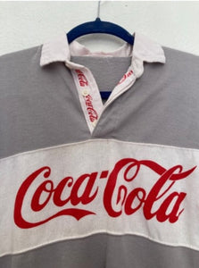 Vintage 90's Coca Cola original official merchandise coke color block rugby tshirt