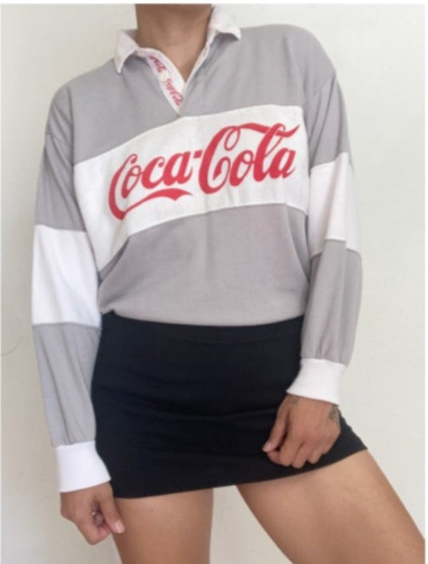 Vintage 90's Coca Cola original official merchandise coke color block rugby tshirt