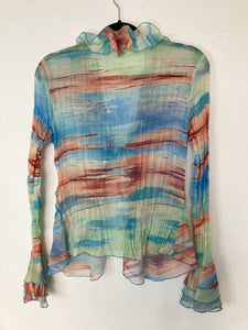 Vintage Y2K rainbow ruffle cardigan style blouse
