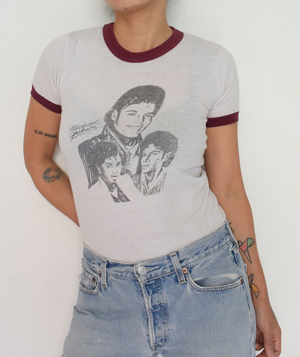 Vintage XS/S 80's Michael Jackson ringer tee tshirt 50/50
