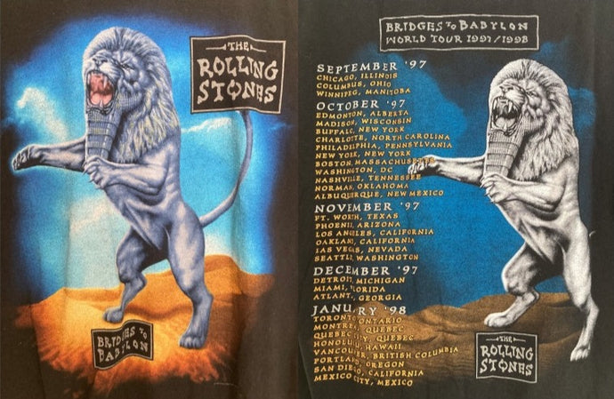 Vintage 1997 The Rolling Stones Bridges To Babylon World Tour  tee