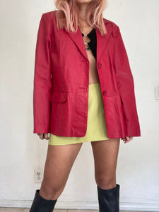 FREE SHIPPED Vintage Y2K red oversized leather jacket